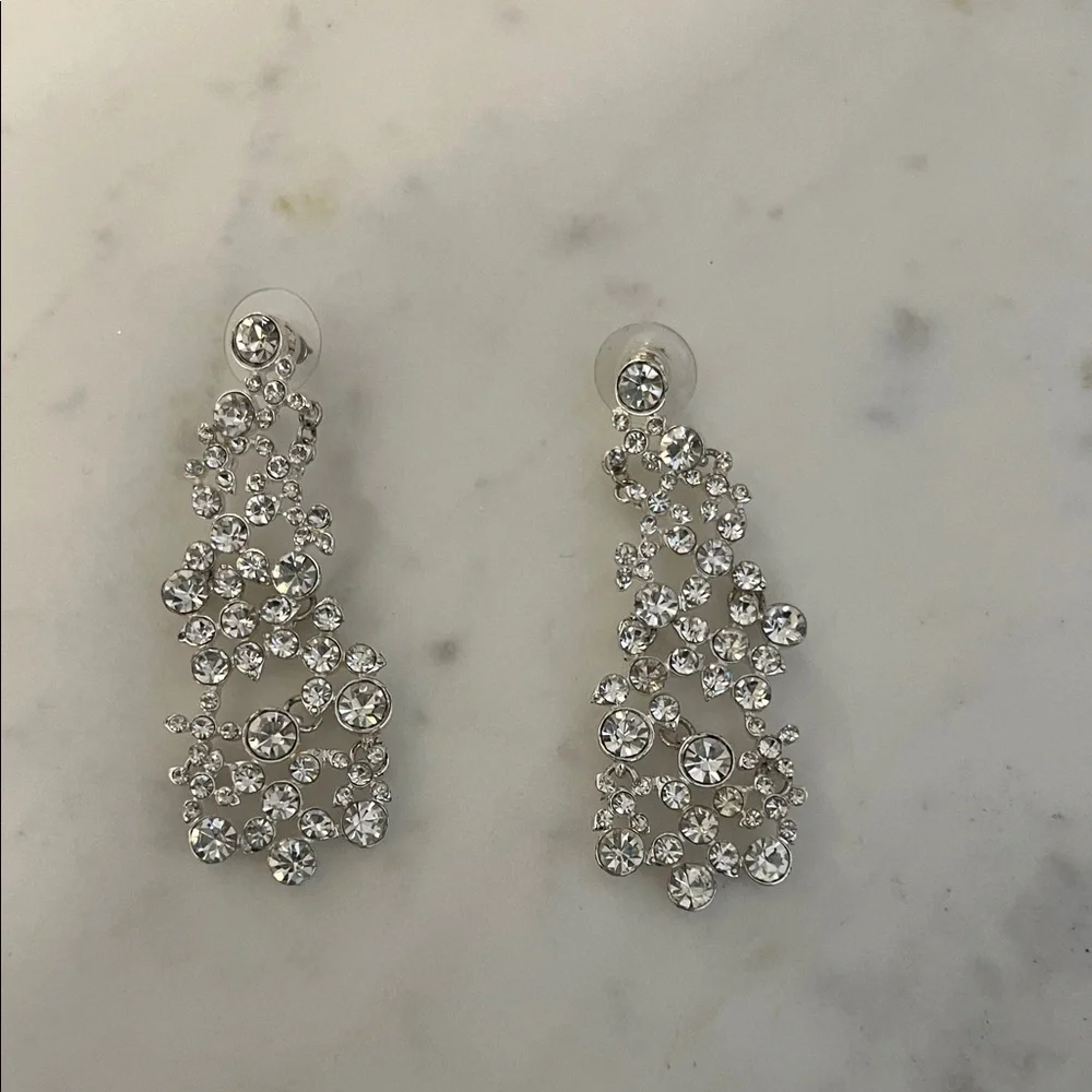 Crystal Cascade Drop Earrings - Silver Tone